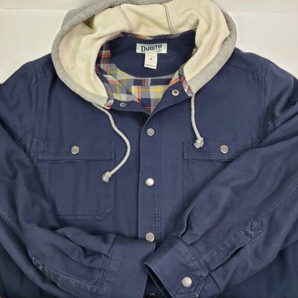 Duluth Trading Co Men's Full Zip Flannel Lined Hooded Canvas Jacket Navy • M - Picture 10 of 12